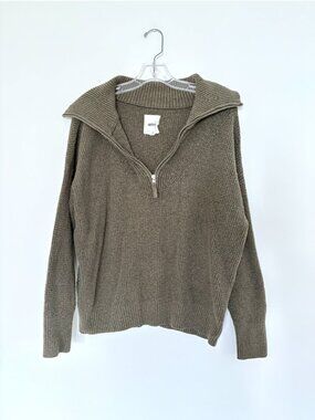 Aerie Olive Chunky Knit Quarter Zip Sweater Small